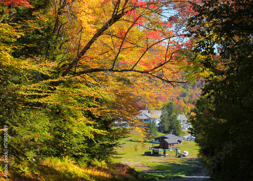 Scenic rural autumn drive in Vermont