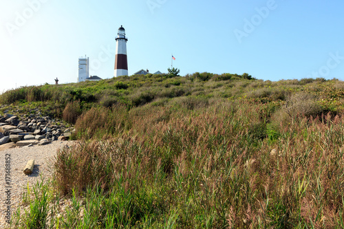 Montauk Point lighthouse on the beach on Long Island  New York