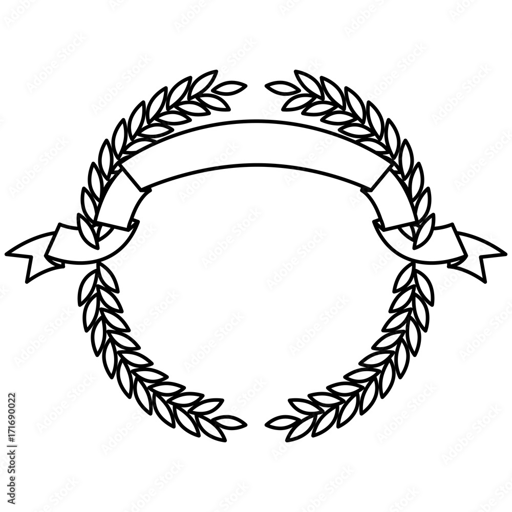 Obraz premium monochrome olive branches forming a circle with ribbon on top vector illustration
