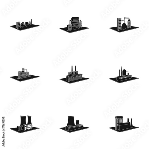 Processing factory,metallurgical plant and other production. Factory and industry set collection icons in black style isometric vector symbol stock illustration web.