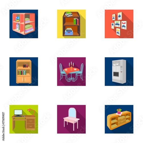 Coffee maker, sofa, mirror, table service in the restaurant and other web icon in flat style isometric. Interior and office furniture icons in set collection.