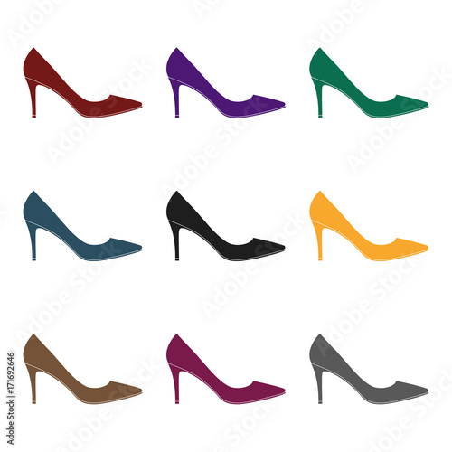 Black womens highheeled shoes exit in a dress.Different shoes single icon in black style vector symbol stock illustration.