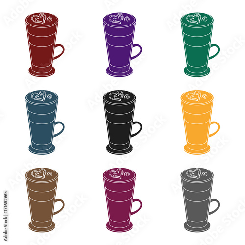 Cup of coffee macchiato with foam. Different types of coffee single icon in black style vector symbol stock illustration web.