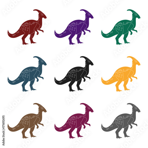 Dinosaur Parasaurolophus icon in black style isolated on white background. Dinosaurs and prehistoric symbol stock vector illustration.
