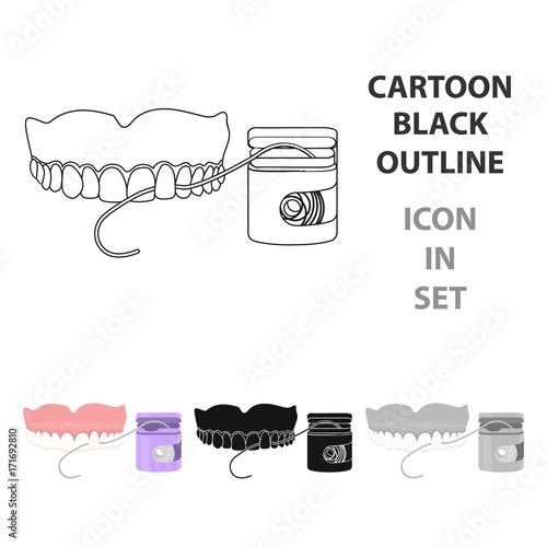 Cleaning the teeth with a Silk dental floss. Stomatology single icon in cartoon style vector symbol stock illustration web.