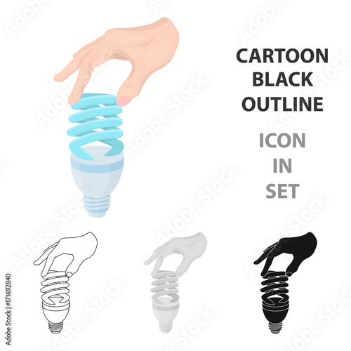 Fluorescent, saving light bulb in hand. Electric lamp single icon in cartoon style vector symbol stock illustration web.