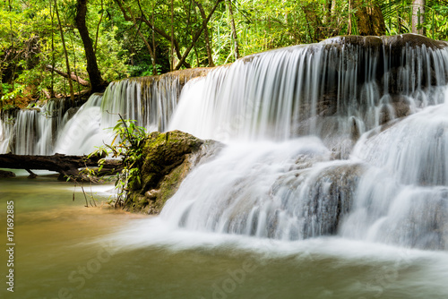 Beautiful waterfall in the national park forest at Huai Mae Khamin Waterfall, Kanchanaburi Thailand