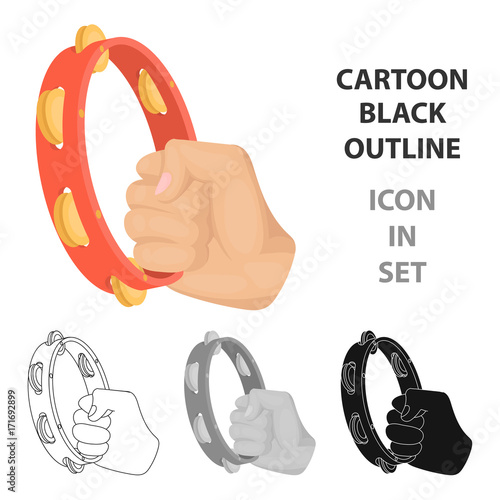 A tambourine that produces a melodic sound. Tambourine in his hand single icon in cartoon style vector symbol stock illustration web.