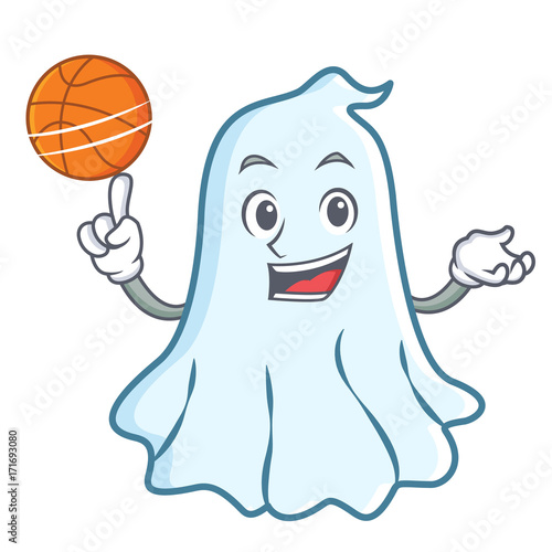 Playing basketball cute ghost character cartoon