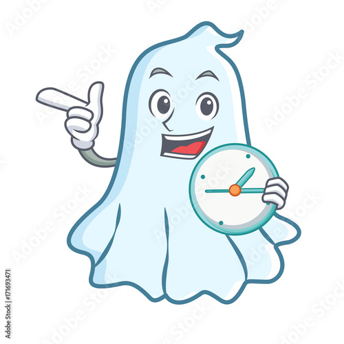 With clock cute ghost character cartoon