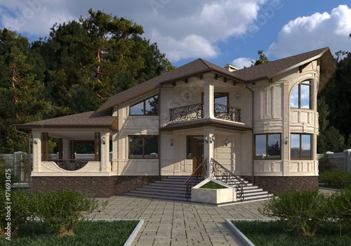 House Photo Realistic Render 3D Illustration