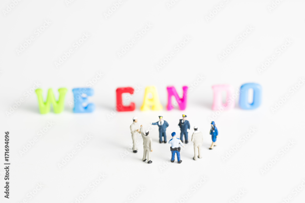 teamwork with text WE CAN DO colorful word on white background