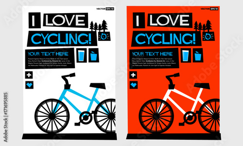 I Love Cycling! (Flat Style Vector Illustration Bike Quote Poster Design) with Text Box