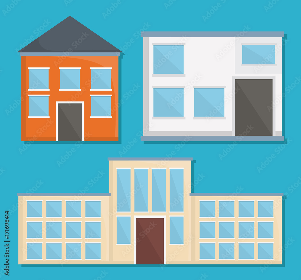 houses and school building icon