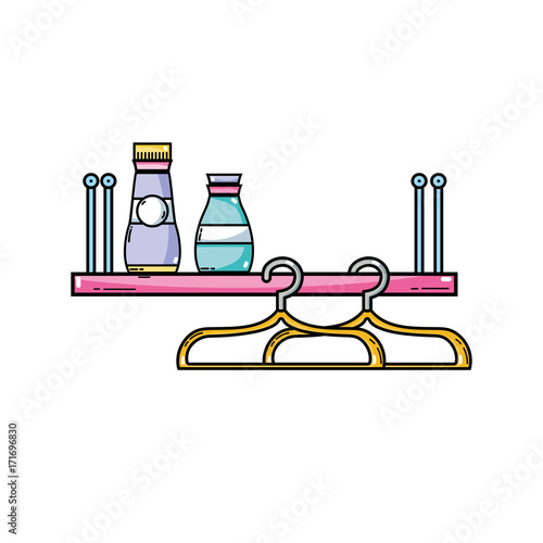 shelf with softener and detergent liquid bottle vector illustration