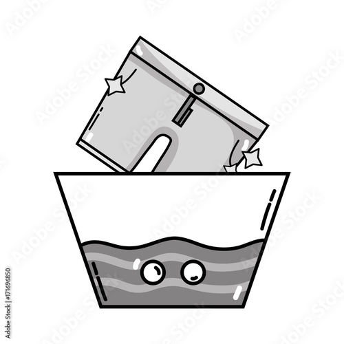grayscale clean shorts soaking in pail with water vector illustration