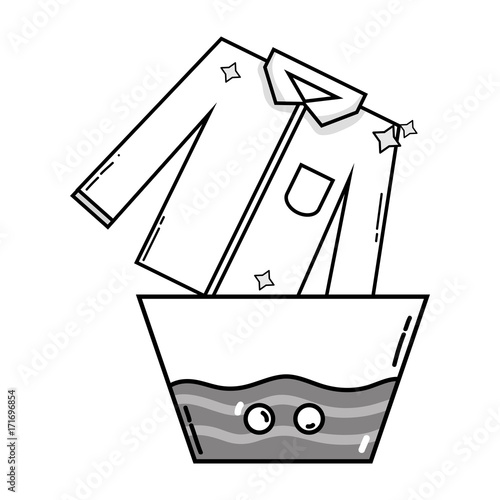 grayscale clean shirt soaking in pail with water vector illustration