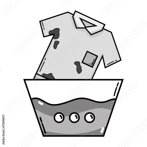 grayscale clean t-shirt soaking in pail with water vector illustration