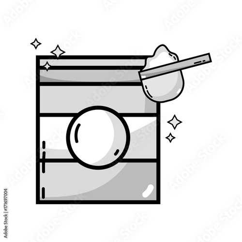 grayscale nice detergent in box to clean clothes vector illustration