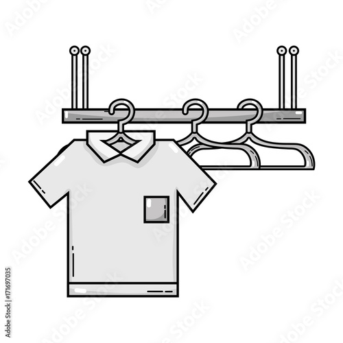 grayscale shelf design with clothes hanging icon vector illustration