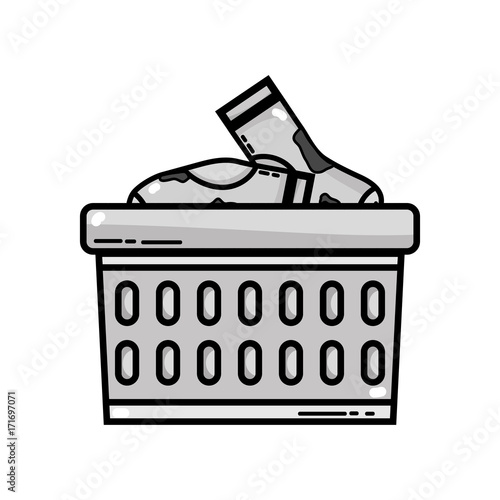 grayscale basket design with dirty clothes inside vector illustration
