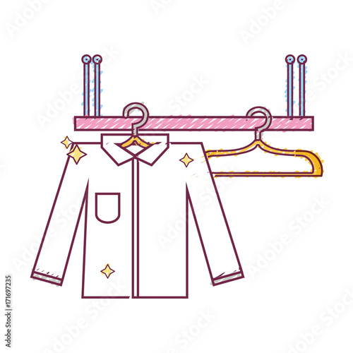 shelf design with clothes hanging icon vector illustration