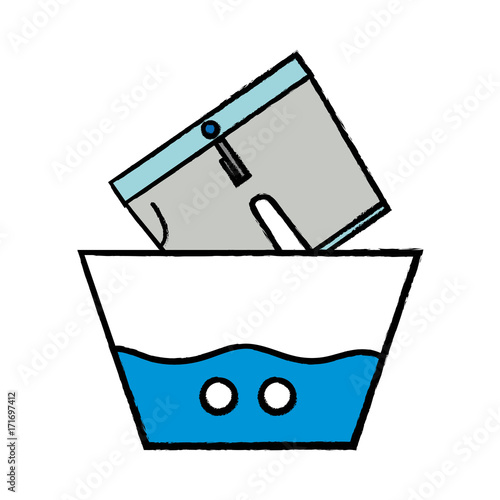 clean shorts soaking in pail with water vector illustration