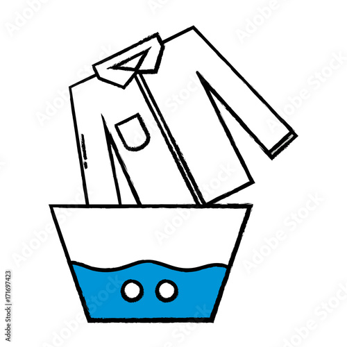 clean shirt soaking in pail with water vector illustration