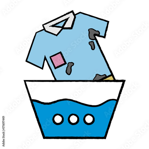 clean t-shirt soaking in pail with water vector illustration