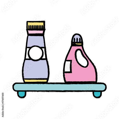 shelf with softener and detergent liquid bottle vector illustration