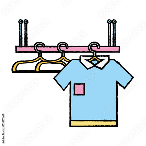 shelf design with clothes hanging icon vector illustration