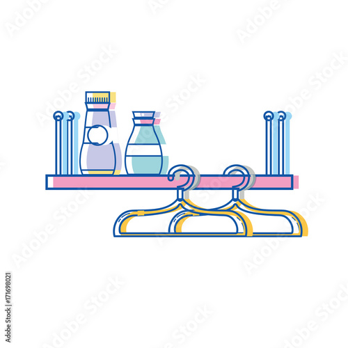 shelf with softener and detergent liquid bottle vector illustration