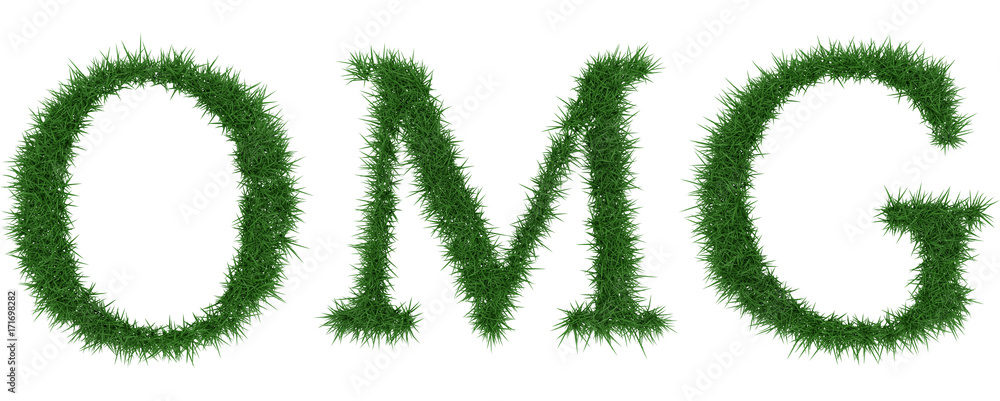 Omg - 3D rendering fresh Grass letters isolated on whhite background. Omg - 3D rendering fresh Grass letters isolated on whhite background.