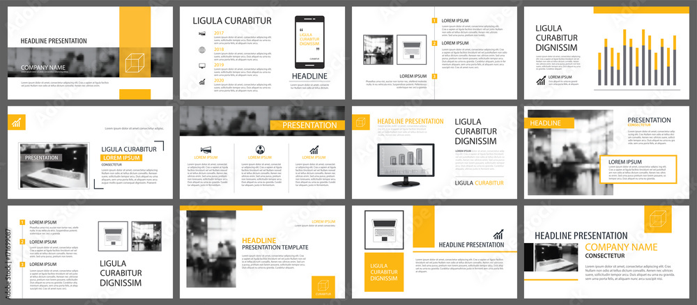 Yellow and white element for slide infographic on background. Presentation template. Use for business annual report, flyer, corporate marketing, leaflet, advertising, brochure, modern style. - obrazy, fototapety, plakaty 