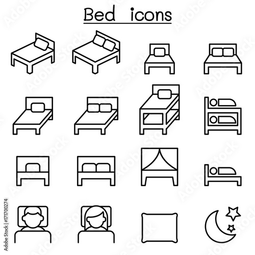 Bed icon set in thin line style