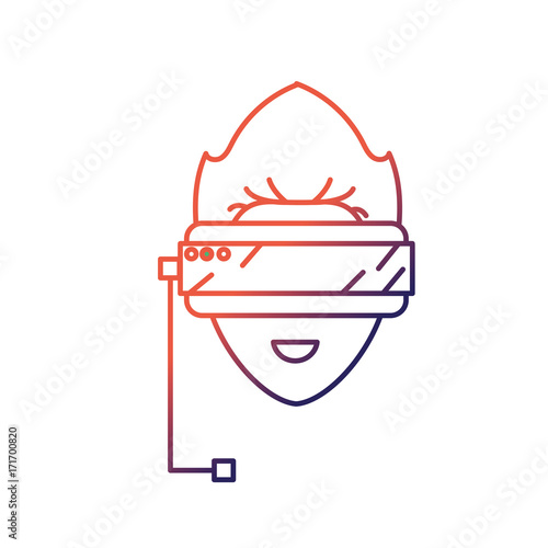 line boy face with 3d glasses to dimension experience vector illustration