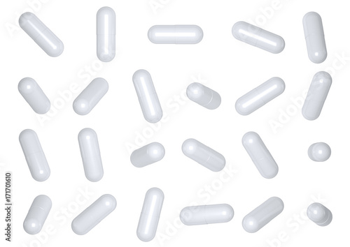 white pill capsule isolated on white background.