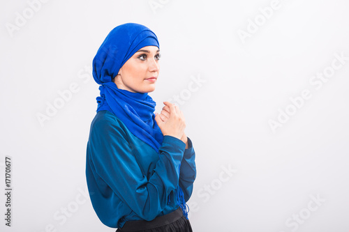 Portrait of young muslim woman wearing traditional arabic clothing