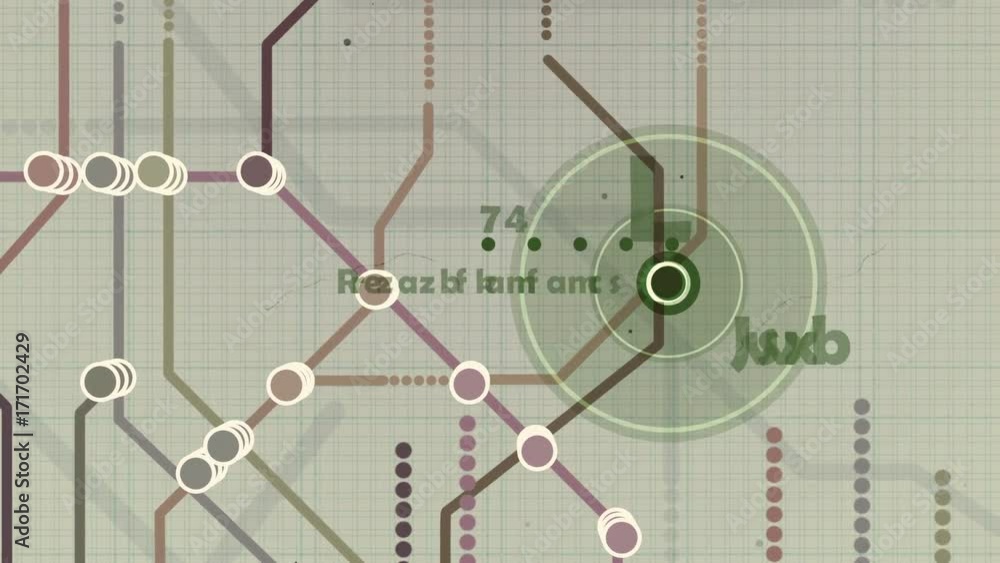 Funny 3d rendering of an abstract animation of a metro map system with several colorful lines and stations, flashing letters and digits, changing swiftly, in the white background with a grid Funny 3d rendering of an abstract animation of a metro map system with several colorful lines and stations, flashing letters and digits, changing swiftly, in the white background with a grid