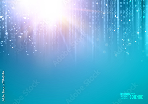 Abstract blue lights background. Abstraction for science presentations. Bigdata array of fallen digits in matrix style. Abstract futuristic background. Vector illustration.