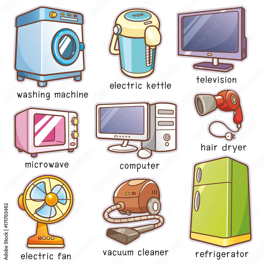 Vector Illustration of Cartoon Home electronics vocabulary Stock Vector |  Adobe Stock