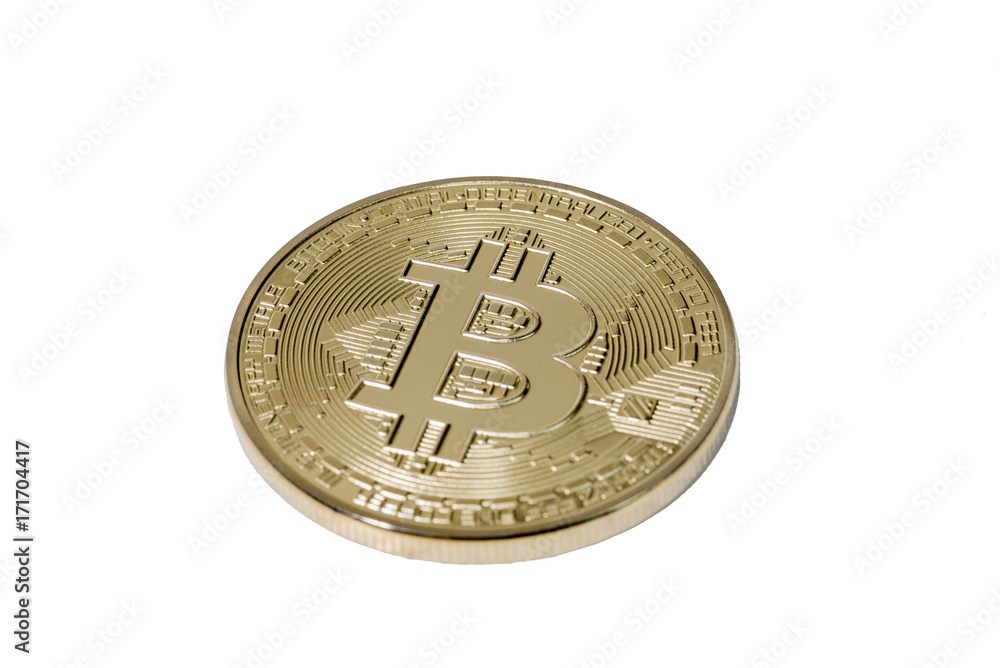 Golden Bitcoin money on computer.(isolated on white background) Golden Bitcoin money on computer.(isolated on white background)