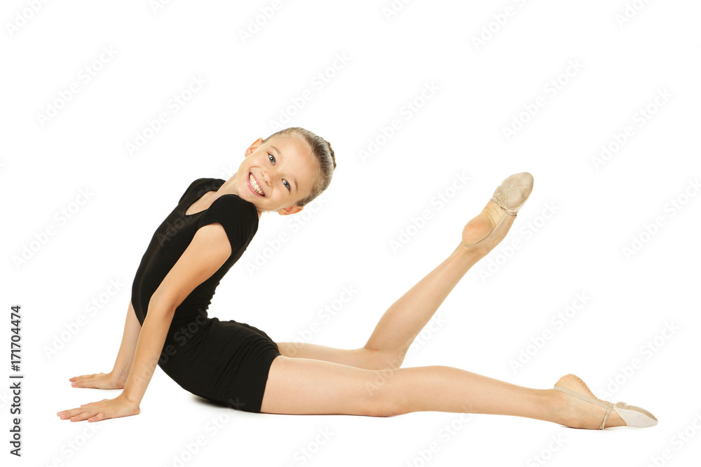 Young girl gymnast on white background Young girl gymnast on white background