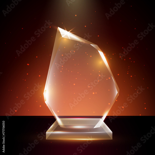 Blank Transparent Vector Acrylic Glass Trophy Award template in Glowing Background