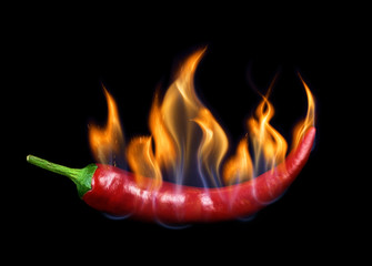 Papier peint photo Piments forts Piment ardent flamme contraste noir  © vitals