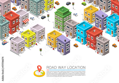 Road in the cityscape Isometric  City location apartment  Vector background