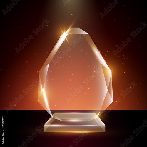 Blank Transparent Vector Acrylic Glass Trophy Award template in Glowing Background
