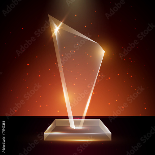 Blank Transparent Vector Acrylic Glass Trophy Award template in Glowing Background