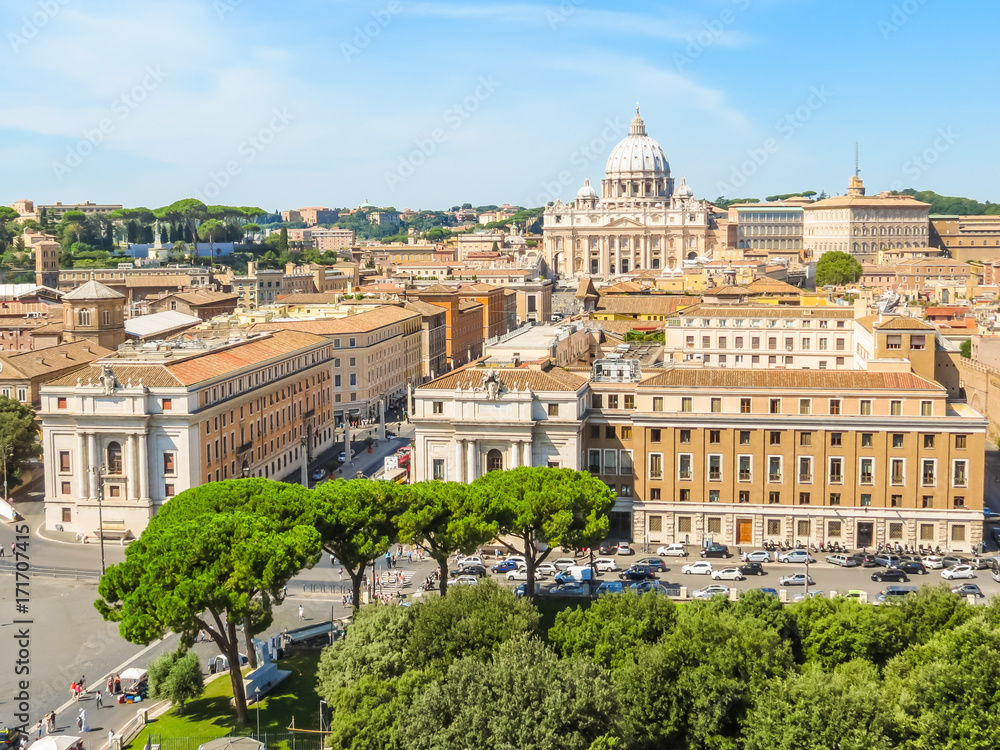 Aerial view of the St Peter's Basilica, Vatican City and Rome
