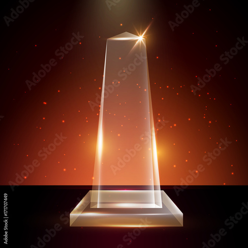 Blank Transparent Vector Acrylic Glass Trophy Award template in Glowing Background